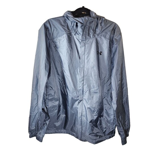 Under Armour Mens L Loose Fit Gray Full Zip Hooded Windbreaker Rain Jacket - Picture 1 of 9